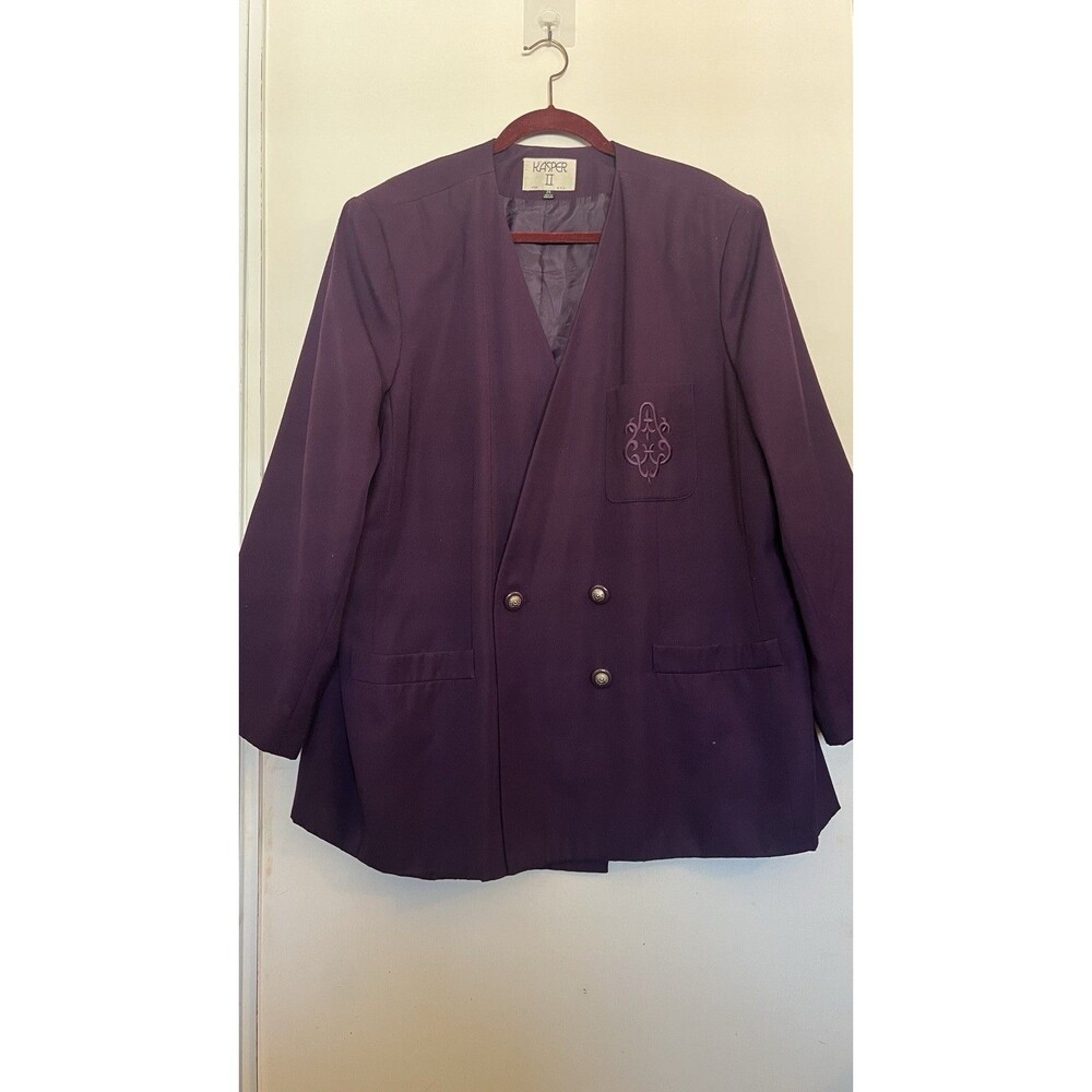 Kasper II Purple Skirt Suit Women Size 24 Double-Breasted Blazer Lined